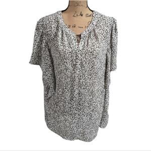 Chaps‎ Plus Sz 2X Black White Dalmation Spot Print V Neck Blouse Shirt Top Women